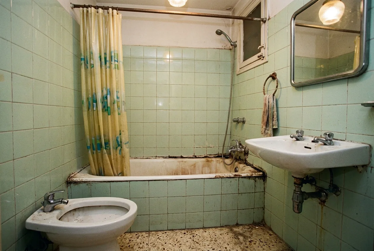 Baño antiguo de los años 70 en Centro de Zaragoza antes de la reforma